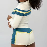 Ensemble short de veste de soutien-gorge de sport à blocs de couleur personnalisés pour femmes 3 pièces; Survêtement d'été avec techniques brodées Fabricant direct