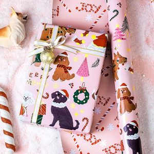 Dog Christmas Wrapping <b>Paper</b> Pink 17 Inch X 33 Feet Candy Cane <b>Pattern</b> Gift Craft Eco-Friendly Roll - Product Image 4
