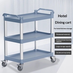 Chariot de service mobile en acier inoxydable à trois niveaux pour la collecte et la livraison de plats, idéal pour les hôtels et la restauration commerciale - Product Image 1