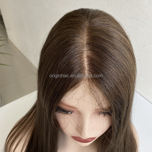 22Inch Handmade 100% Tóc Con Người Tóc Giả Nguyên HD Ren Phía Trước Với Sợi Ngang Cơ Sở Clip Tóc Mảnh Nâu Topper Cho Phụ Nữ - Product Image 3