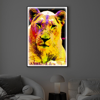 Desain Kustom Cetak UV Lukisan Kaca Modern Seni Dinding Singa Lukisan Kristal Porselen 3D