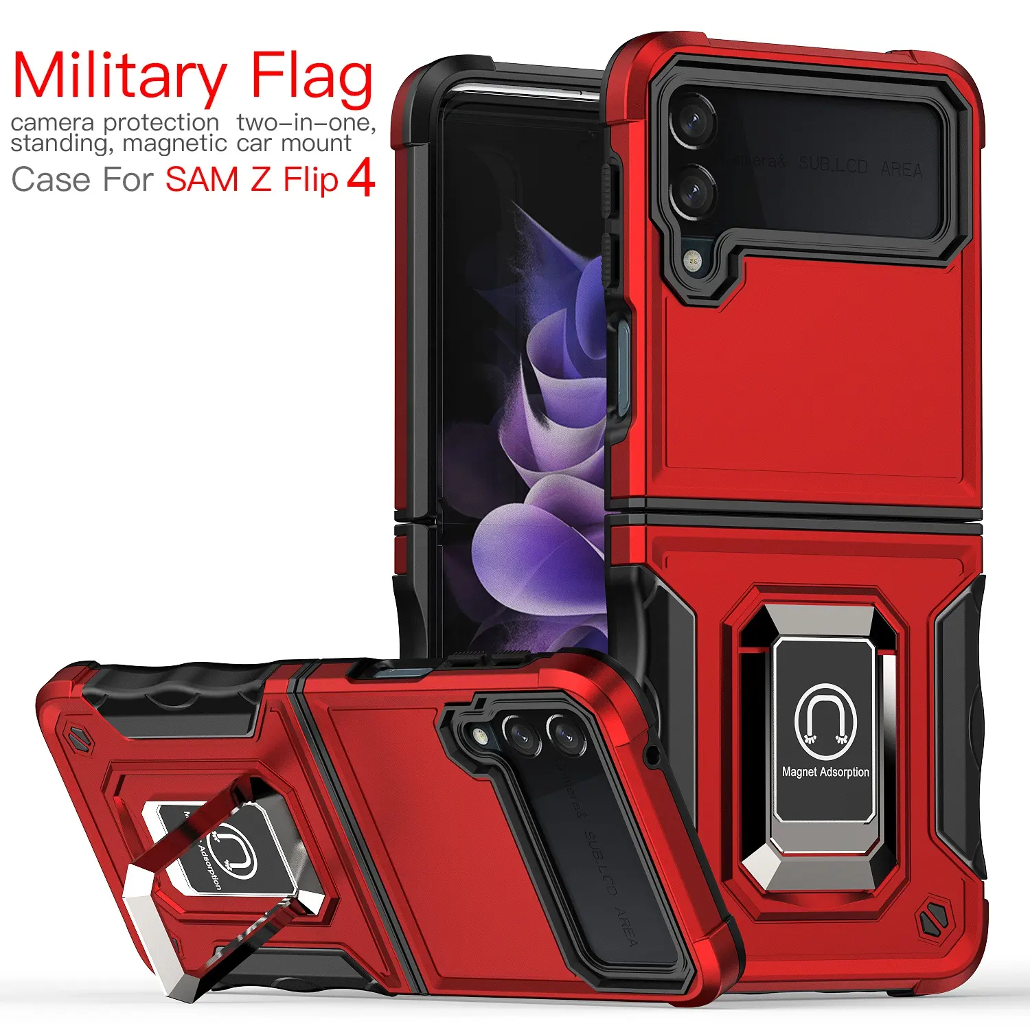 Military Grade Shockproof 360 Degree Rotation Metal Holder Magnetic Car Mount Kickstand Phone Case for Samsung Z Flip 3 4