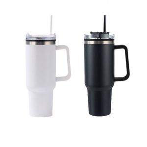 40oz Stainless Steel Car Handle Cup Straw Insulation Large Capacity Portable Outdoor Vacuum Flask Thermos Custom LOGO <b>Printing</b> - Product Image 2