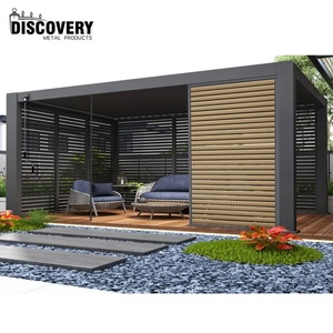 Pergola de jardin en métal avec toit rétractable motorisé, capteur de pluie et <span class=keywords><strong>rideau</strong></span> latéral - Product Image 1