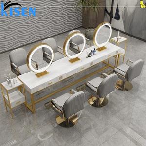 Mueble de exhibición de acero inoxidable KISEN para salón, tocador y estantes de almacenamiento, espejo mini contemporáneo con LED para maquillaje y baño - Product Image 2