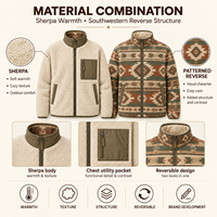 Veste tissée réversible pour homme style sud-ouest, en polaire Sherpa, manteau d'hiver chaud à fermeture éclair intégrale pour l'extérieur, marque privée OEM ODM