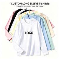T-shirts à manches longues décontractés unisexes en coton peigné 100% avec logo imprimé personnalisé, 240 GSM, vêtements de travail d'entreprise