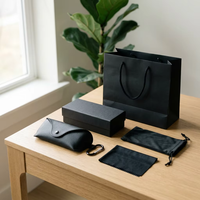 Étui à lunettes en cuir PU noir avec logo personnalisé, avec chiffon en microfibre, boîte cadeau en papier rigide, vente en gros pour les magasins d'optique