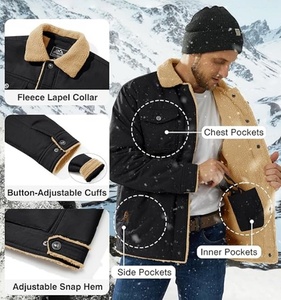 Men's Winter <strong>Jacket</strong> Thick Thermal Cotton Warm <strong>Fleece</strong> <strong>Lined</strong> Coat Trucker Lapel Work Cargo <strong>Jackets</strong> for Men - Product Image 3