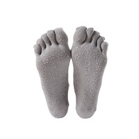 Chaussettes de yoga mi-mollet à boucle croisée avec adhésif antidérapant et design à cinq doigts pour Pilates en intérieur - Antibactériennes et respirantes