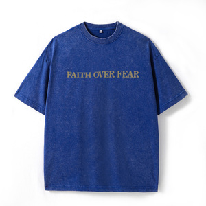 Herens oversized acid-wash 'Faith Over Fear' Psalm graphic retro streetwear <span class=keywords><strong>T</strong></span>-shirt met korte mouwen, 100% katoenen breisel - Product Image 6