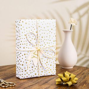 Eid White Kraft Wrapping <b>Paper</b> <b>Roll</b> 17x197Inch Gold 3D Foil Stars Polka Dots Gift <b>Wrap</b> for Celebration Craft - Product Image 2