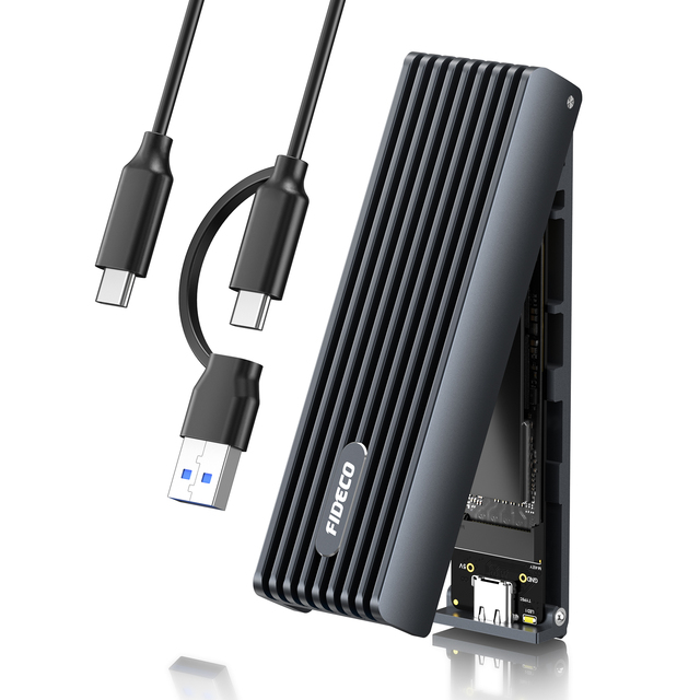 FIDECO New Aluminum M2 NVMe External SSD Case USB C 3.2 10Gbps Tool Free PCIe SSD Enclosure