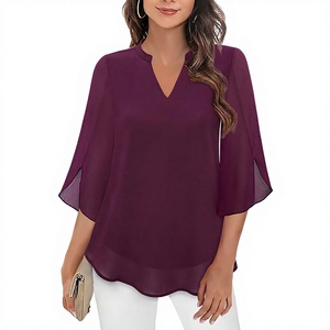 Camicetta Estiva Casual da <span class=keywords><strong>Donna</strong></span> 2026 Nuova con Maniche a Petalo, Scollo a V Ampio in Chiffon - Product Image 1