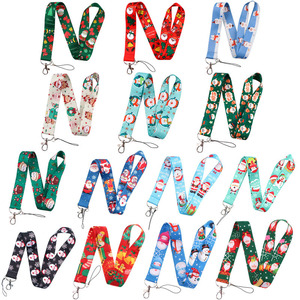 Wowei Christmas Grandpa Style Polyester Digital Printing Phone Strap Card Holder Work ID Bus Card Holder Cookie Gift ID Lanyard