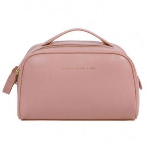 Bolsa de Maquillaje de Piel Sintética con Doble Cierre, Bolsa de Cosméticos Impermeable para Viaje con Asa - Product Image 1