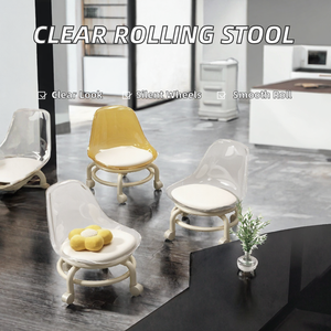 Clear Acrylic Modern Rolling <b>Stool</b>-Silent Swivel Casters <b>for</b> Home Furniture Hotel <b>Kitchen</b> & Bathroom-Noise-Sensitive Areas - Product Image 2