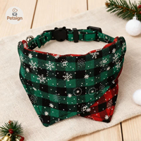 Meilleure vente hiver Polyester accessoires pour animaux de compagnie cloche de noël noeud papillon britannique Plaid luxe chien chat collier collier foulard