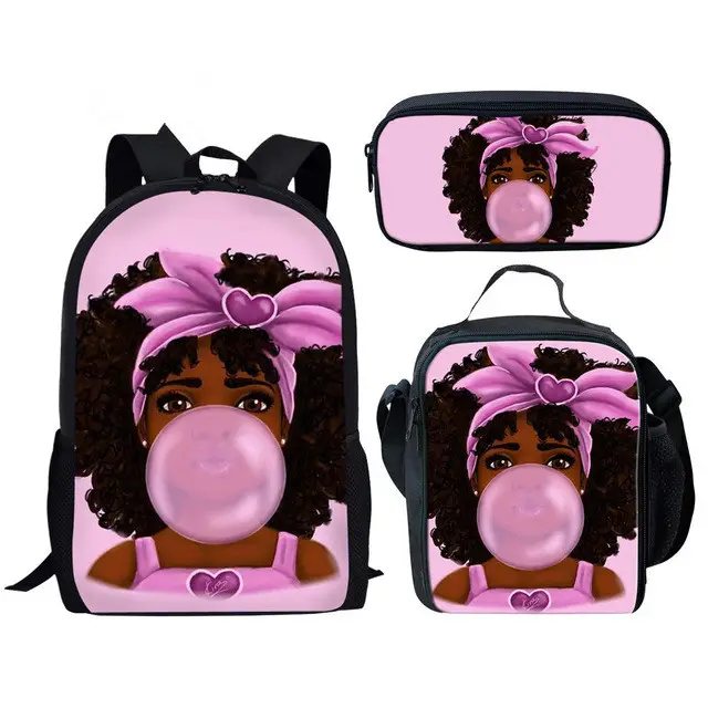 3 unids/set bolsas de la escuela los niños Arte Negro chica africana de impresión de la escuela mochila niños hombro bolsas bolso
