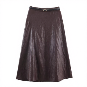 กระโปรงทรงเอเอวสูงสีพื้นสไตล์หวาน ระบายอากาศได้ดี สำหรับผู้หญิง ฤดูใบไม้ร่วง ปี 2026 พร้อมเข็มขัด - Product Image 4