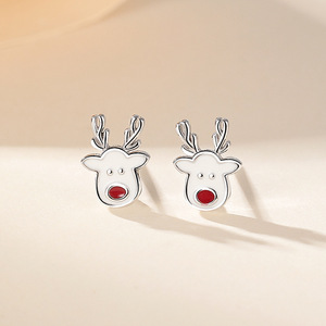 Boucles d'oreilles clous en argent sterling S925 hypoallergéniques, motif renne, sapin de Noël et Père Noël, avec zircon, bijoux fins, vente en gros du fabricant - Product Image 3
