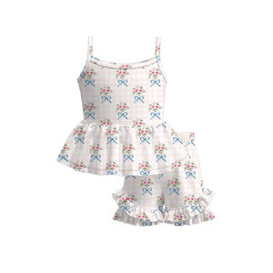 Conjunto de Ropa Casual Personalizada para Niñas, Primavera-Otoño, Transpirable, con Estampado de Flores y Rayas, Algodón y Spandex, con Volantes, para Hermanas - Product Image 2