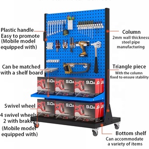 Nhà máy tùy chỉnh công cụ phần cứng hiển thị giá di chuyển đa chức năng kim loại <span class=keywords><strong>Pegboard</strong></span> hiển thị đứng nhiệm vụ nặng nề cho cửa hàng sửa chữa xe - Product Image 5