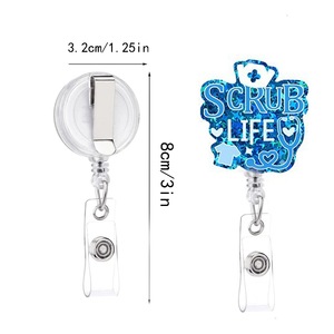 Acrylic glitter hospital-style easy-open buckle with back clip, round retractable anti-loss badge <b>holder</b>, <b>ID</b> card <b>holder</b>, - Product Image 2