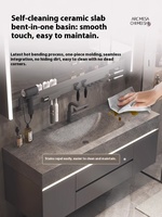 Meuble de salle de bain moderne de luxe tout-en-un avec plateau en pierre, nouvelle collection, vasque incurvée laquée, finition résistante à l'eau