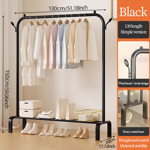 Single-Rod Metal Cloth Rack for Home Living Room Garment Rack with <strong>2</strong> <strong>Hooks</strong> <strong>and</strong> Bottom Shelf for Shoes <strong>and</strong> Clothes Drying - Product Image 6