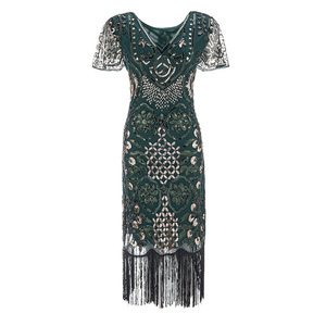 <span class=keywords><strong>Robe</strong></span> à clapet vintage des années 1920 paillettes frange à manches courtes col en v Style Great Gatsby fermetures à glissière perlées femmes fête <span class=keywords><strong>longue</strong></span> Vestido - Product Image 4