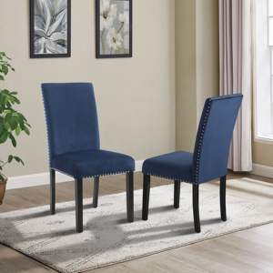 DB Cobre Contemporary <b>Velvet</b> <b>Dining</b> <b>Chair</b> with Nailhead Trim, Set of 2, Blue - Product Image 1