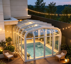 Serre en verre écologique hors sol avec toit couvert rétractable et extensible pour <span class=keywords><strong>piscine</strong></span> enterrée - Product Image 6