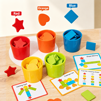 Vasos de clasificación de formas y colores al por mayor, juguetes educativos de madera para la educación temprana, entrenamiento cognitivo y emparejamiento.
