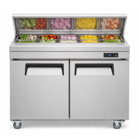 Refrigerador comercial de mostrador para ensaladas, de acero inoxidable, con puerta doble y cúpula de vidrio; armario refrigerad