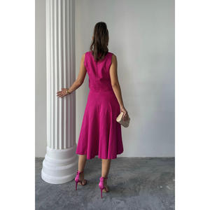 Ensemble deux pièces pour femme : Blouse sans manches en gabardine et jupe cloche fuchsia, taille S - Product Image 1