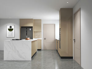 Gabinetes de Cocina Modernos SANTOPOVA con Encimera de Mármol, Detalles en Naranja y Electrodomésticos Integrados - Product Image 2