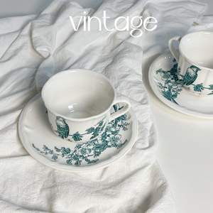 طبق عتيق مطلي يدويًا وطيور سيراميك للمنزل بعد الظهر طبق فطور زهور فنجان قهوة صحن - Product Image 5