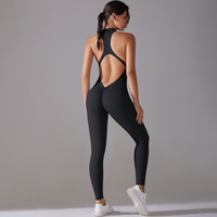 Combinaison de yoga pour femme en Spandex/Nylon, extensible dans les quatre sens, longueur intégrale, une pièce, pour la gym et l'entraînement, avec fermeture éclair avant, sans manches, ouverte