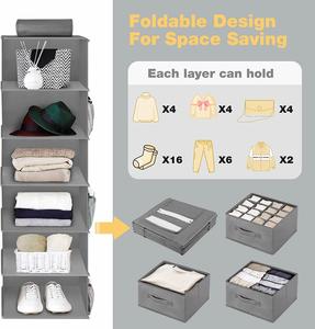 5-Tier Hanging Closet <b>Storage</b> Organizer with 3 Removable Drawers & Side Pockets Non-Woven Fabric for Living Room - Product Image 4
