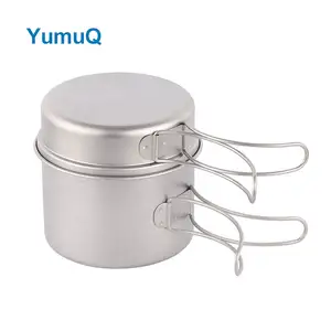 YumuQ 2-3 Piece 100% Titanium Camping Acessórios Panelas Utensílio Mess Kit Set Com Alça Dobrável