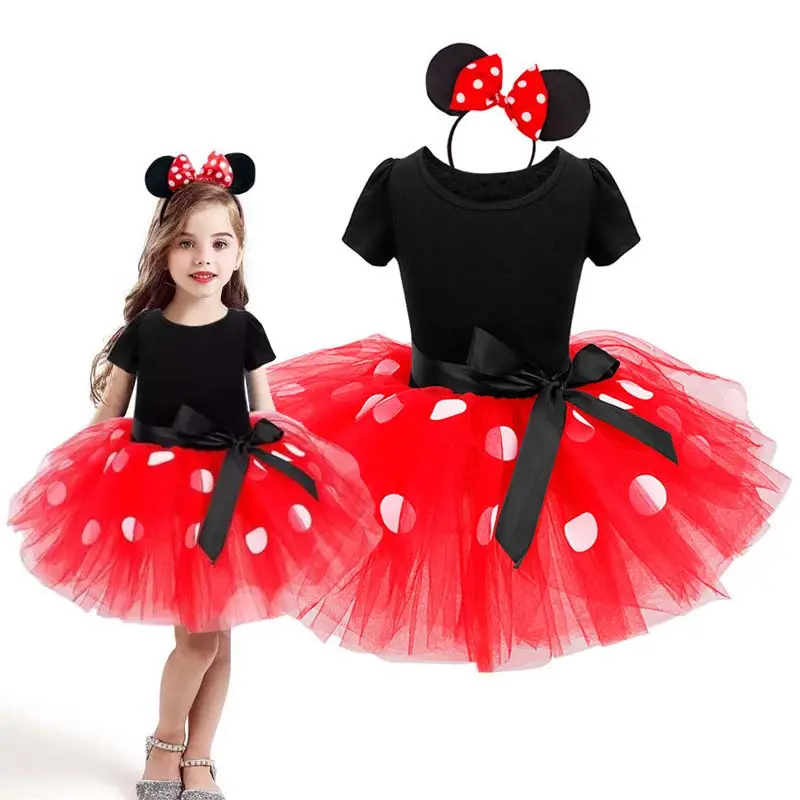 Set di abbigliamento Cosplay di Halloween gonna soffice a pois Mouse fascia orecchio Minnie Costume per bambini 1-12Year DMGC-015