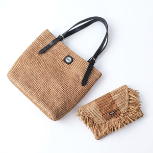 Sac fourre-tout en raphia tressé Ana avec anses en cuir, couleur naturelle, style décontracté, sac à main pour femme, design ouvert durable - Product Image 2