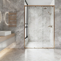Partisi Kamar Mandi Kaca Ultra-sempit Tiga Bagian dengan Pintu Geser Berbingkai Finishing Gunmetal Brushed untuk Pemisahan Area Kering/Basah