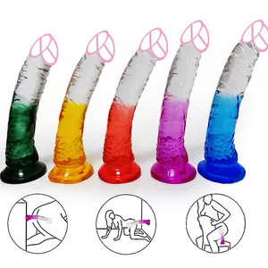 Dildo Kristal Warna-warni Dildo Fleksibel untuk Wanita Penis Warna-warni Masturbasi Dildo Fleksibel dengan Harga Murah