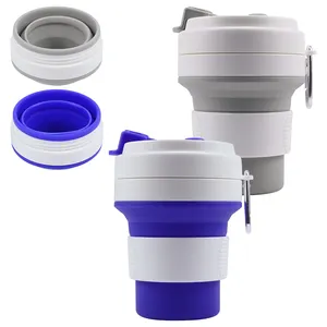 BPA Free Portable Silicone CollapsibleTravel Coffee Cup Mug 170ml 270ml 350ml Folding Reusable Silicon Camping Cup With Lid