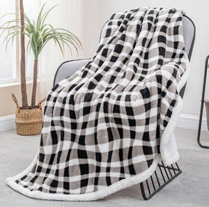 Manta <span class=keywords><strong>de</strong></span> Sherpa Personalizada con Diseño a Cuadros, Manta <span class=keywords><strong>de</strong></span> Lana Lujosa para Cama o Sofá - Product Image 1