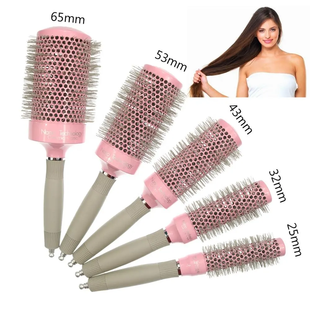 Private Label Customized Color Whole Sale Price Round Nano Technology Pink Ceramic Ionic Hair Salon Thermal Hair Brush