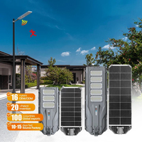 Lampadaires solaires extérieurs tout-en-un intégrés 100W 200W 300W 400W, étanches IP65, avec capteur radar