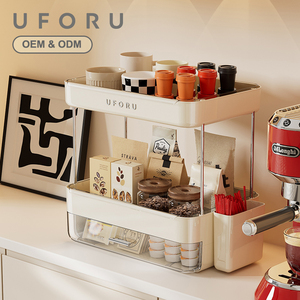 UFORU Paniers et supports en plastique, organiseur multifonctionnel à 3 niveaux pour sachets de café, de thé, contenants alimentaires, rangement de <span class=keywords><strong>cuisine</strong></span> - Product Image 1
